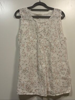 Laura Bianchi white floral print linen sleeveless cottage core top M